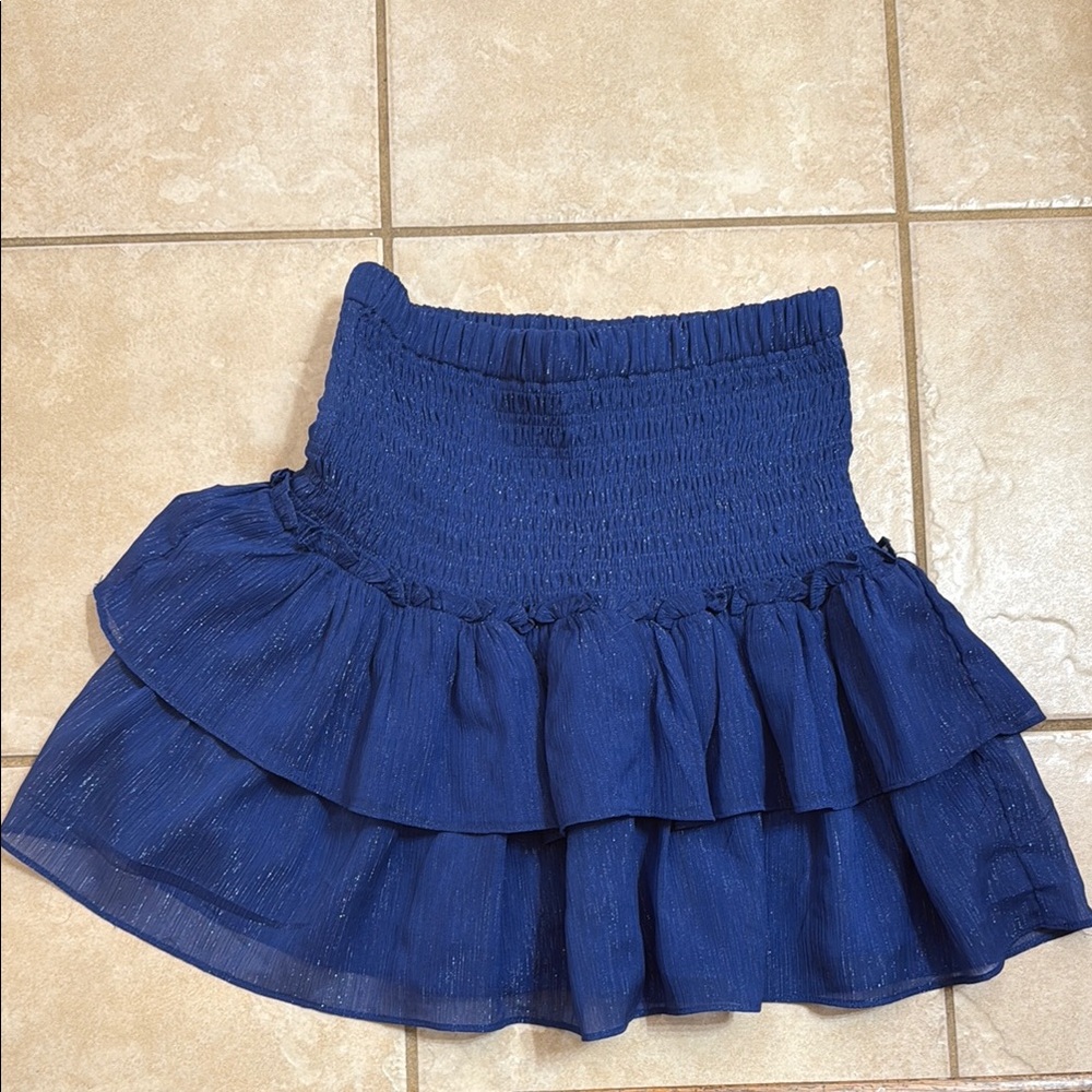 DO+BE Blue Shimmer Smocked Mini Skirt